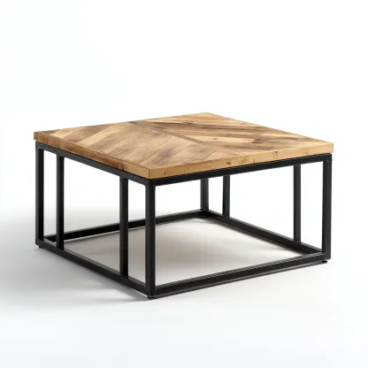 Table basse - bois et métal - 70x70x40 cm - bois naturel et noir - pour salon - style industriel-Nicheuse