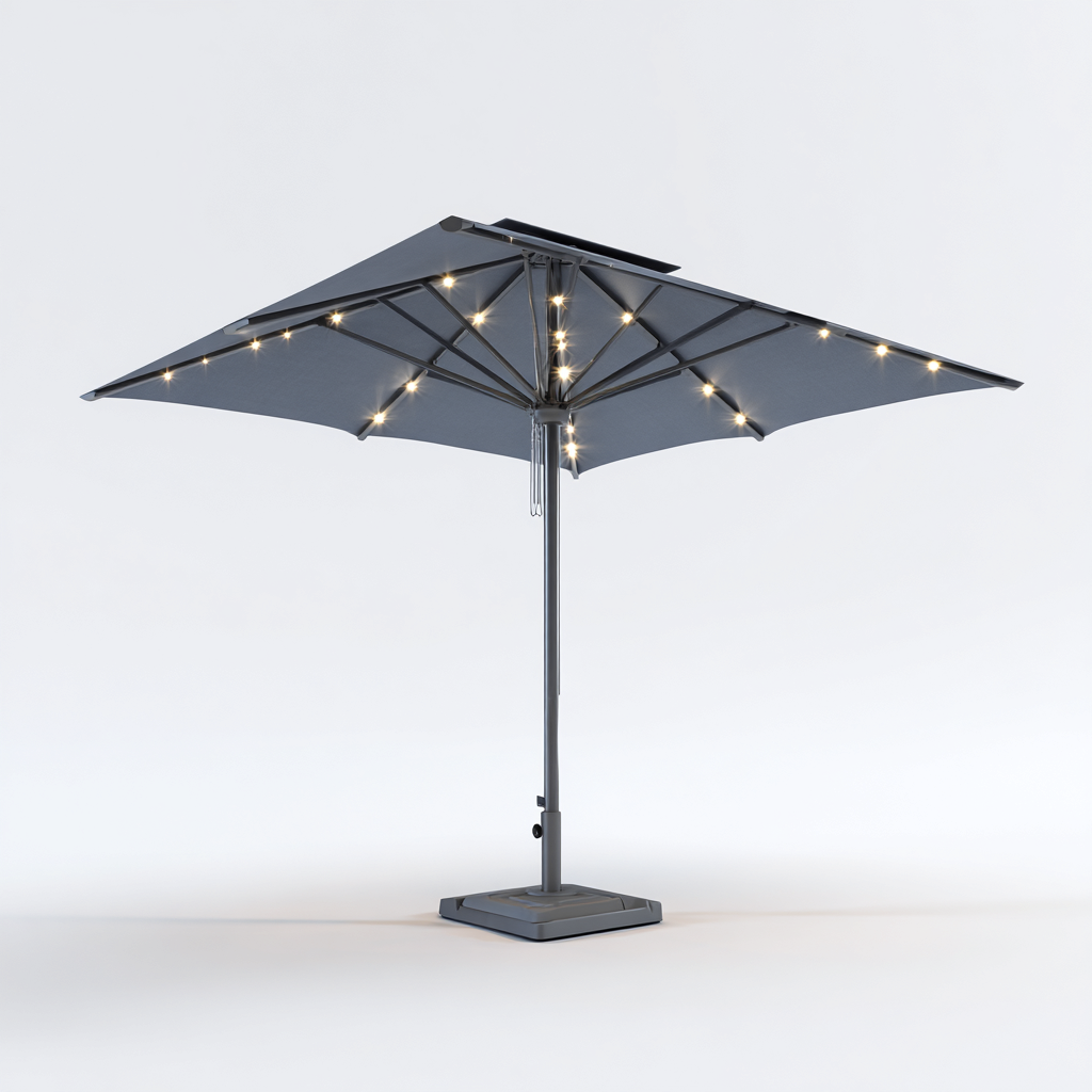 Parasol de jardin Polyester et métal 300x300x250 cm - gris foncé - style moderne avec éclairage LED pour usage extérieur-Nicheuse