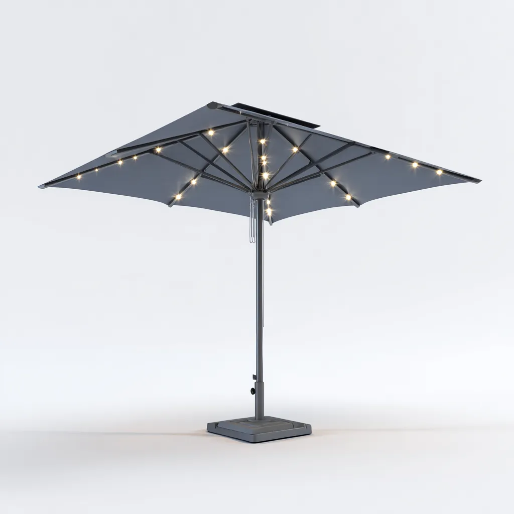 Parasol de jardin Polyester et métal 300x300x250 cm - gris foncé - style moderne avec éclairage LED pour usage extérieur-Nicheuse