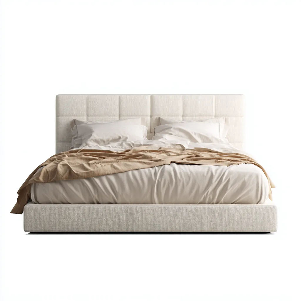 Lit double tissu 200x180x110 cm - beige - adapté à la chambre - design rembourré-Nicheuse