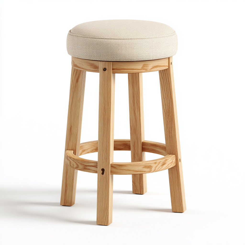 Tabouret de bar bois et tissu 38x38x65 cm - beige et bois naturel - style moderne - adapté à salle à manger-Nicheuse