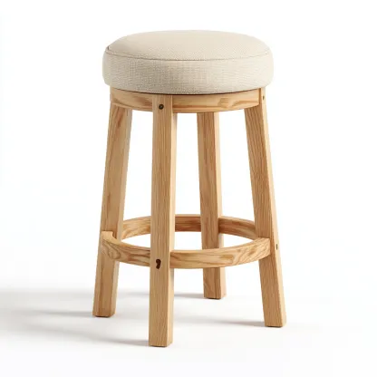 Tabouret de bar bois et tissu 38x38x65 cm - beige et bois naturel - style moderne - adapté à salle à manger-Nicheuse