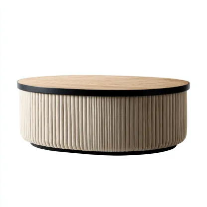 Table basse - bois et tissu - 110x70x38 cm - beige et noir - pour salon - style moderne-Nicheuse