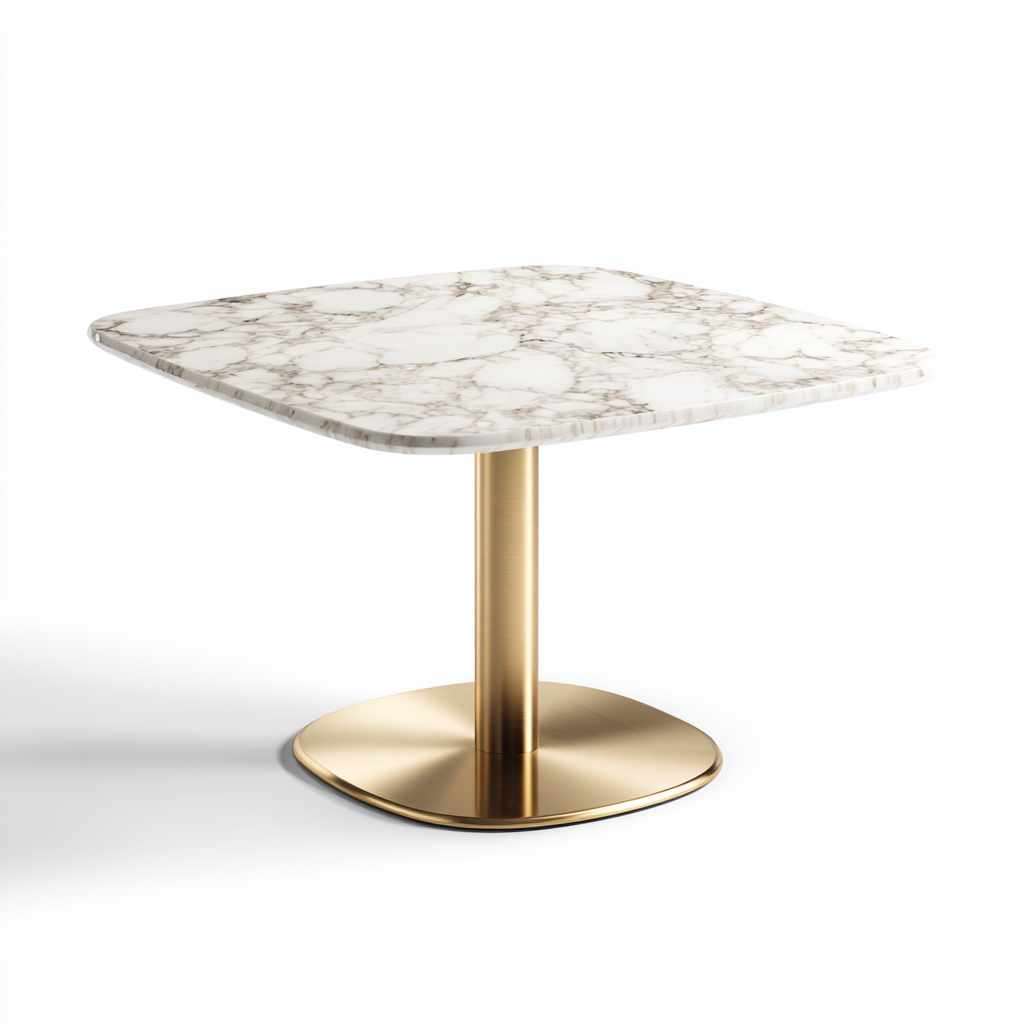 Table à manger marbre et métal 70x70x75 cm - blanc - or - pour salle à manger - style moderne-Nicheuse