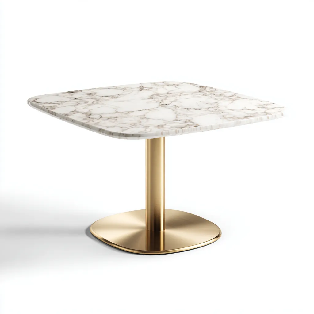 Table à manger marbre et métal 70x70x75 cm - blanc - or - pour salle à manger - style moderne-Nicheuse