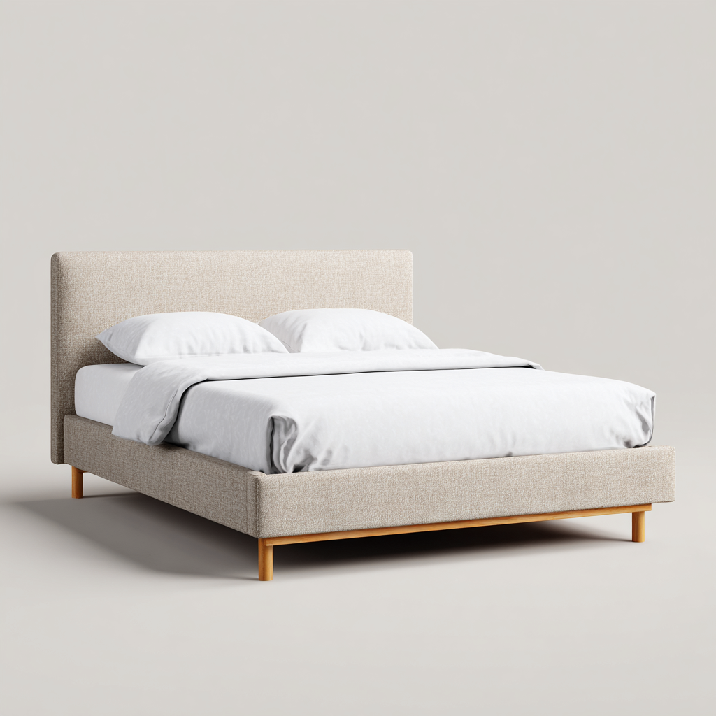 Lit double tissu 200x180x97 cm - beige - adapté à la chambre - design moderne-Nicheuse