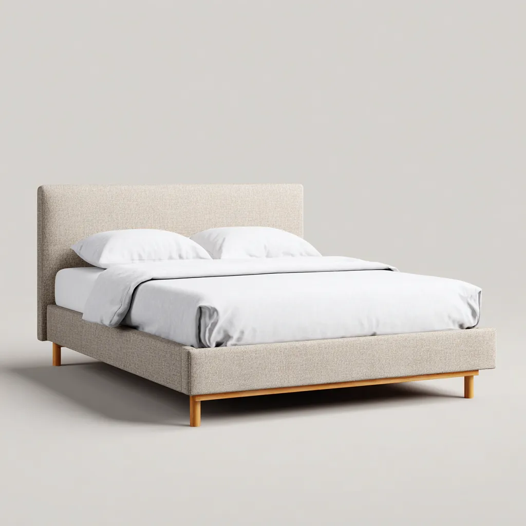 Lit double tissu 200x180x97 cm - beige - adapté à la chambre - design moderne-Nicheuse