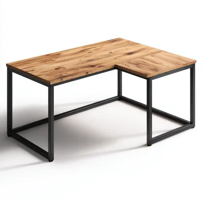 Bureau en L bois et métal 150x120x75 cm - bois clair et noir - style industriel - adapté au bureau-Nicheuse