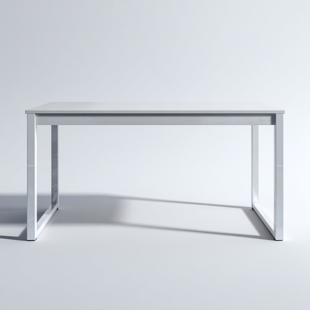 Bureau en bois et métal 140x70x75 cm - blanc - design minimaliste - adapté au bureau-Nicheuse