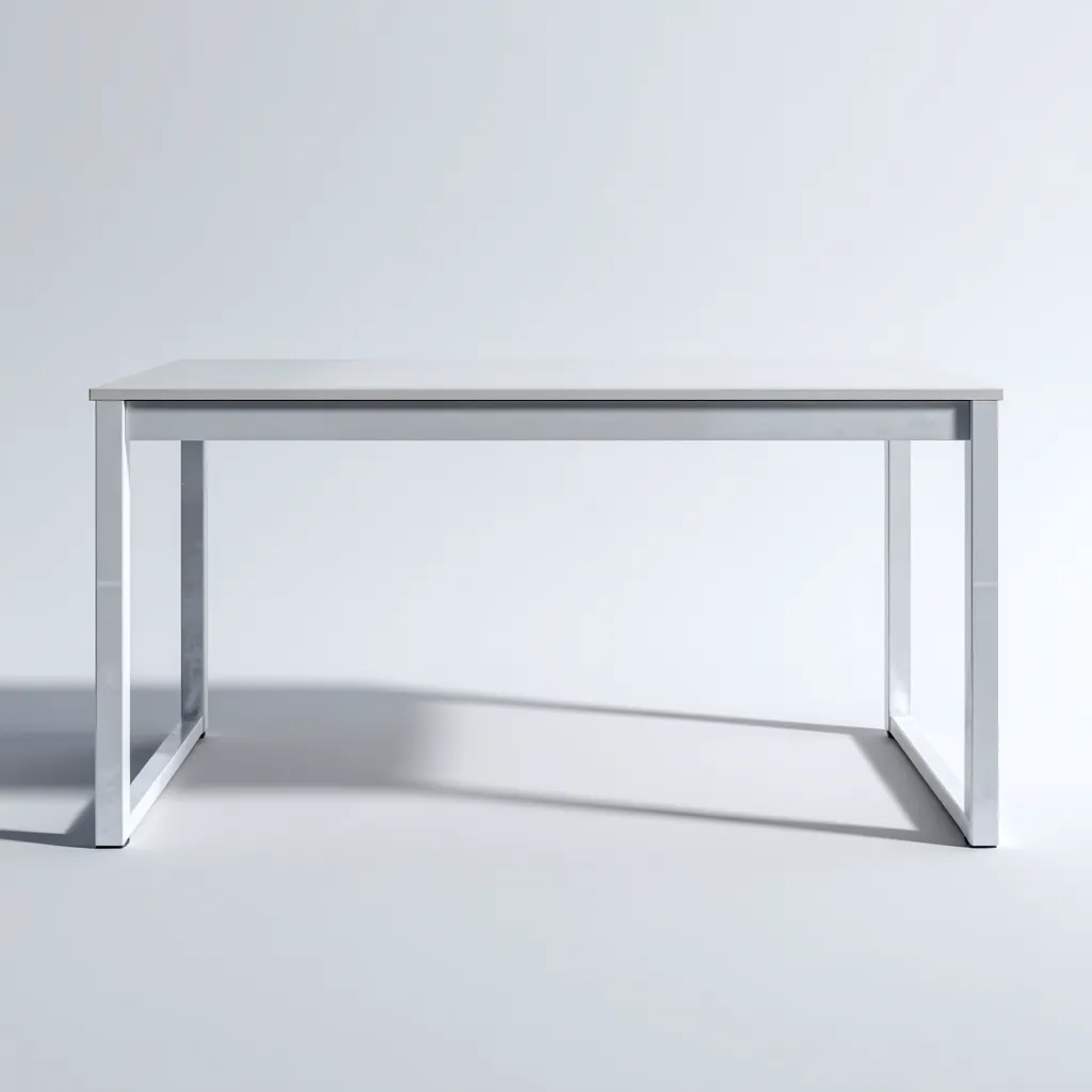 Bureau en bois et métal 140x70x75 cm - blanc - design minimaliste - adapté au bureau-Nicheuse