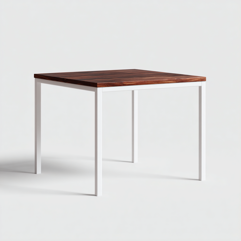 Table à manger bois et métal 80x80x75 cm - bois foncé - blanc - pour salle à manger - style moderne-Nicheuse