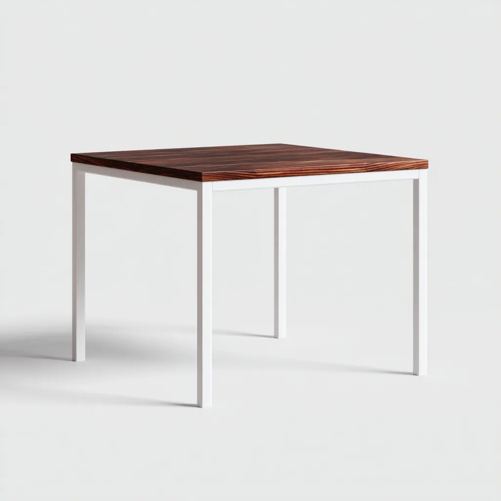 Table à manger bois et métal 80x80x75 cm - bois foncé - blanc - pour salle à manger - style moderne-Nicheuse