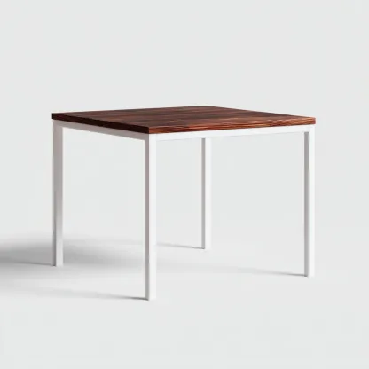 Table à manger bois et métal 80x80x75 cm - bois foncé - blanc - pour salle à manger - style moderne-Nicheuse