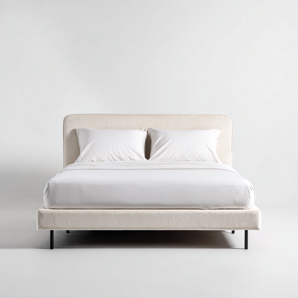 Lit double tissu 200x180x125 cm - beige - adapté à la chambre - design minimaliste-Nicheuse