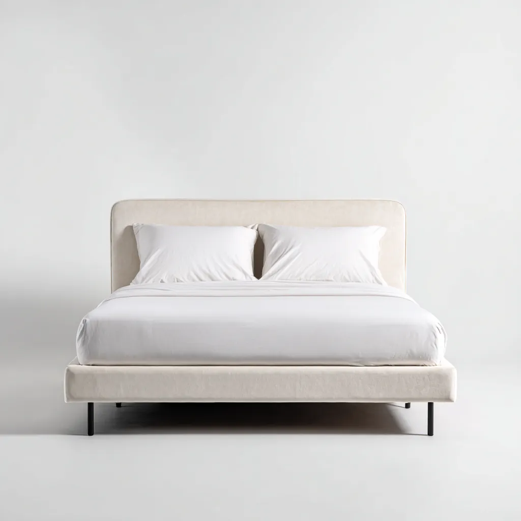 Lit double tissu 200x180x125 cm - beige - adapté à la chambre - design minimaliste-Nicheuse