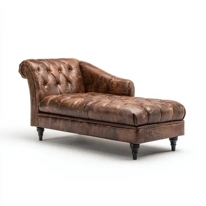 Chaise longue - cuir véritable - bois - 175x74x88 cm - marron - style vintage - adaptée au salon-Nicheuse