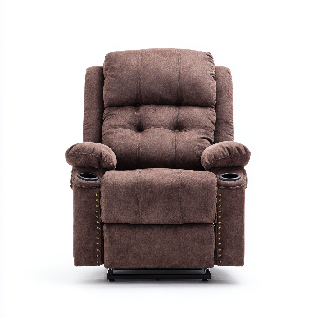 Fauteuil relax en tissu 92x100x108 cm - marron - design classique adapté au salon-Nicheuse