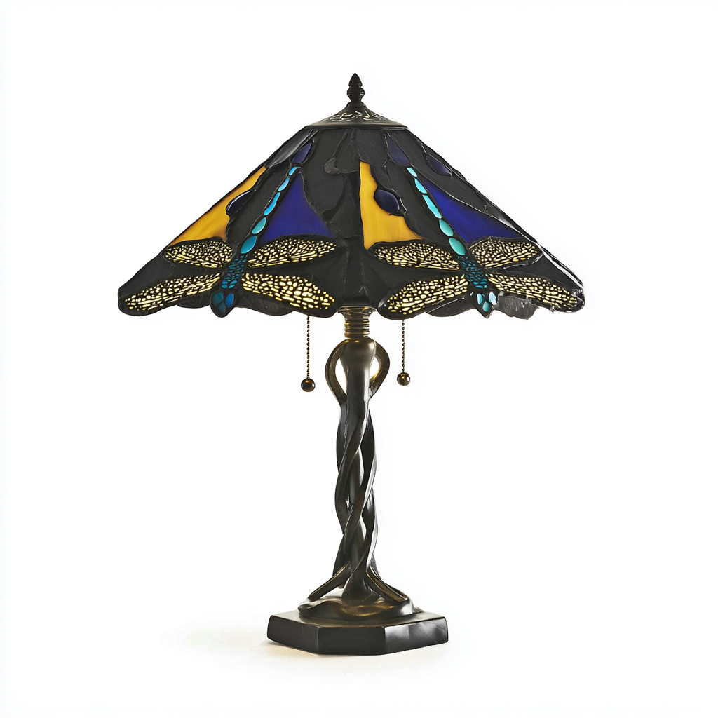 Lampe de table verre coloré et métal 35x35x58 cm - multicolore et bronze - style art déco pour salon-Nicheuse