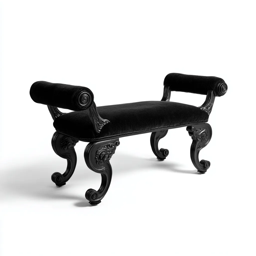 Banc de lit - velours - 110x40x55 cm - noir - pour chambre - style classique-Nicheuse