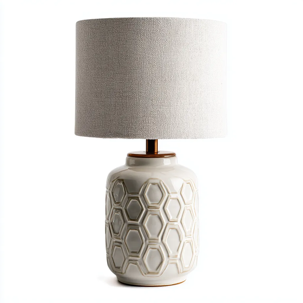 Lampe de table céramique et tissu 28x28x48 cm - blanc ivoire et beige - style moderne pour salon-Nicheuse