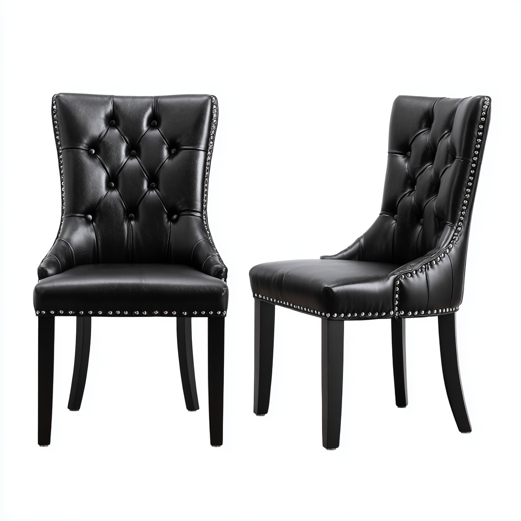 Chaise de salle à manger lot de 2 cuir et bois 52x60x96 cm - noir - style capitonné - adaptées à salle à manger-Nicheuse
