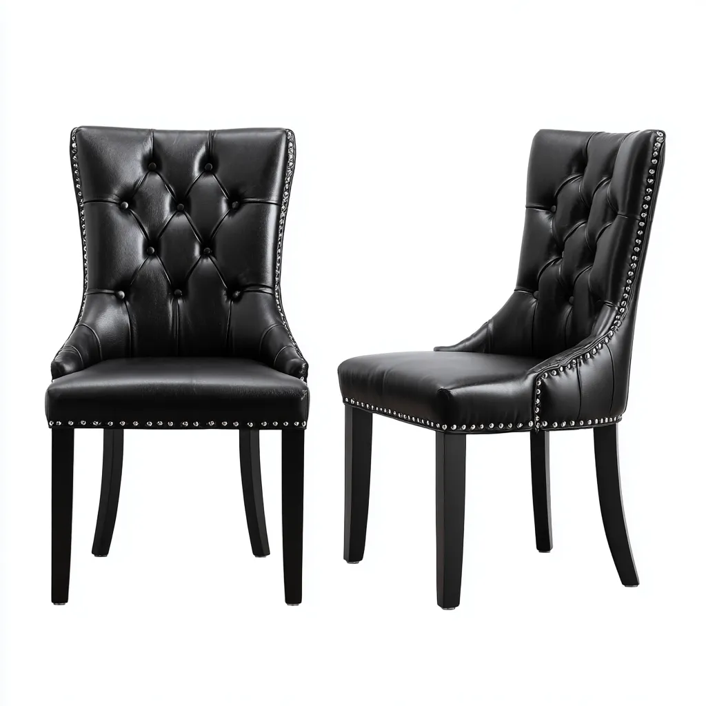 Chaise de salle à manger lot de 2 cuir et bois 52x60x96 cm - noir - style capitonné - adaptées à salle à manger-Nicheuse