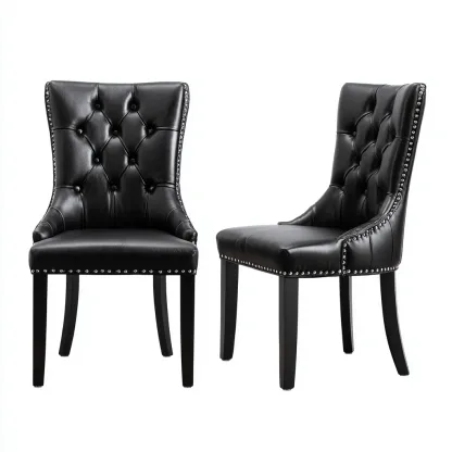 Chaise de salle à manger lot de 2 cuir et bois 52x60x96 cm - noir - style capitonné - adaptées à salle à manger-Nicheuse