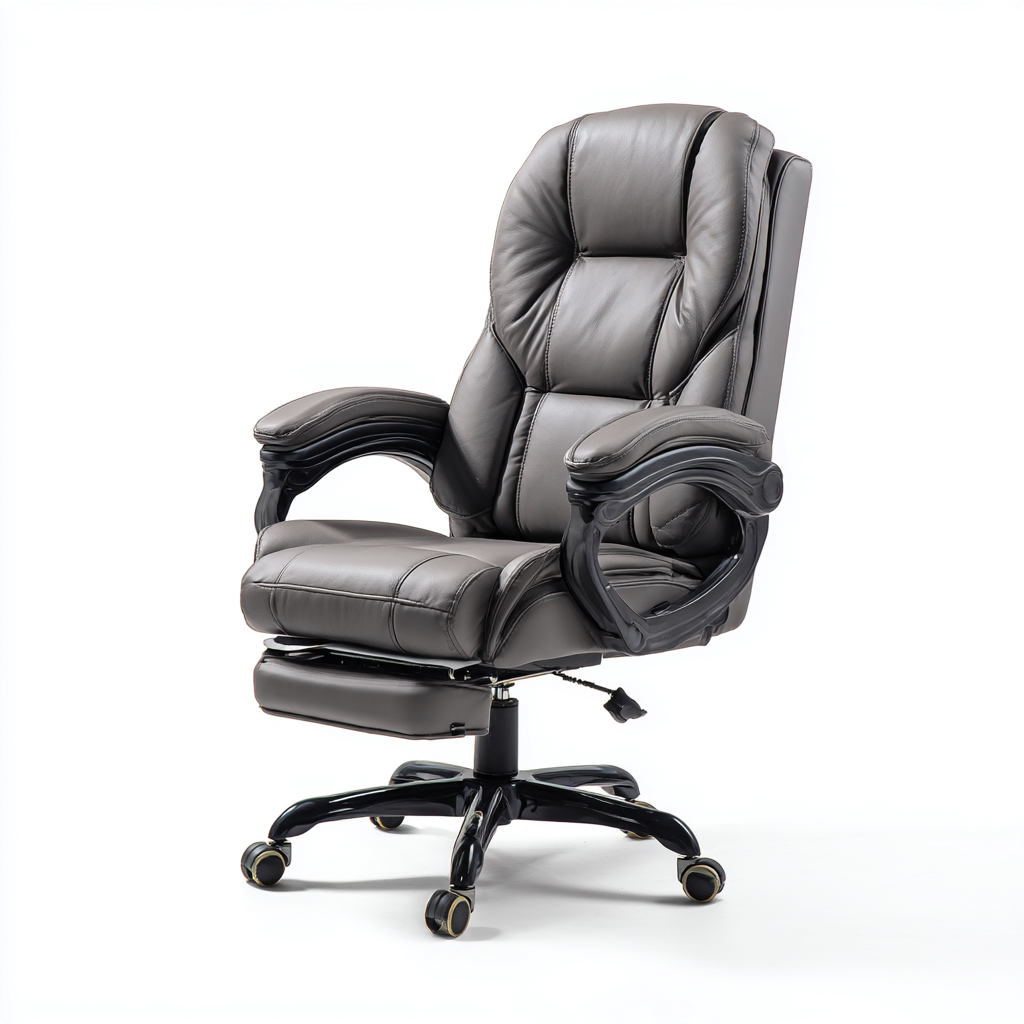 Chaise de bureau - cuir synthétique 70x70x120 cm - gris - ergonomique pour bureau - style moderne avec repose-pieds-Nicheuse