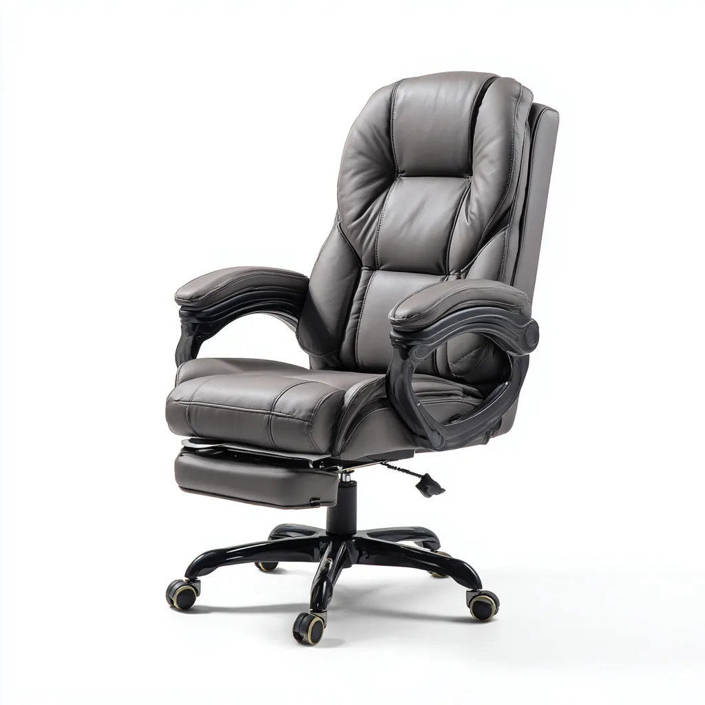 Chaise de bureau - cuir synthétique 70x70x120 cm - gris - ergonomique pour bureau - style moderne avec repose-pieds-Nicheuse