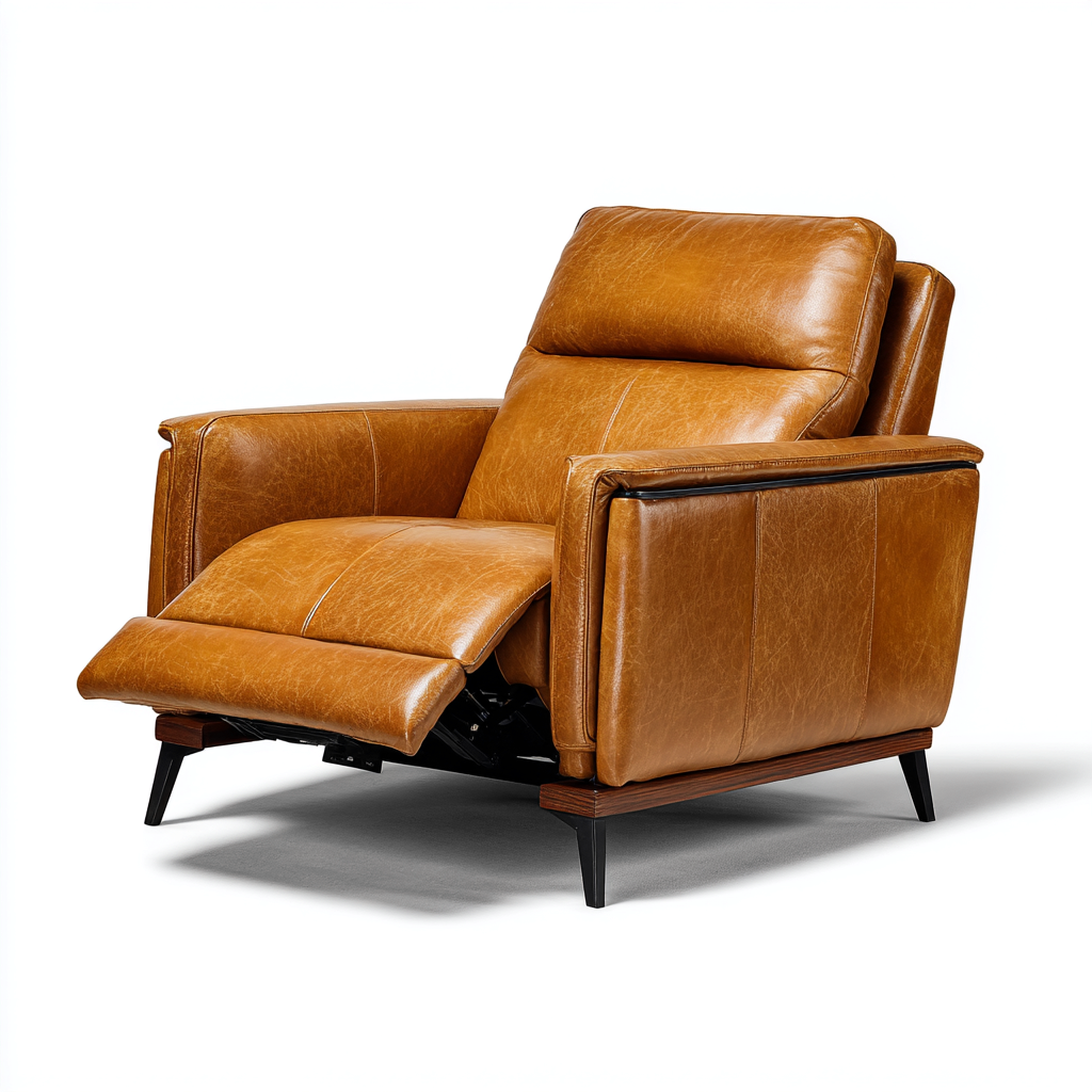 Fauteuil relax en cuir véritable 94x98x102 cm - caramel - design moderne adapté au salon-Nicheuse