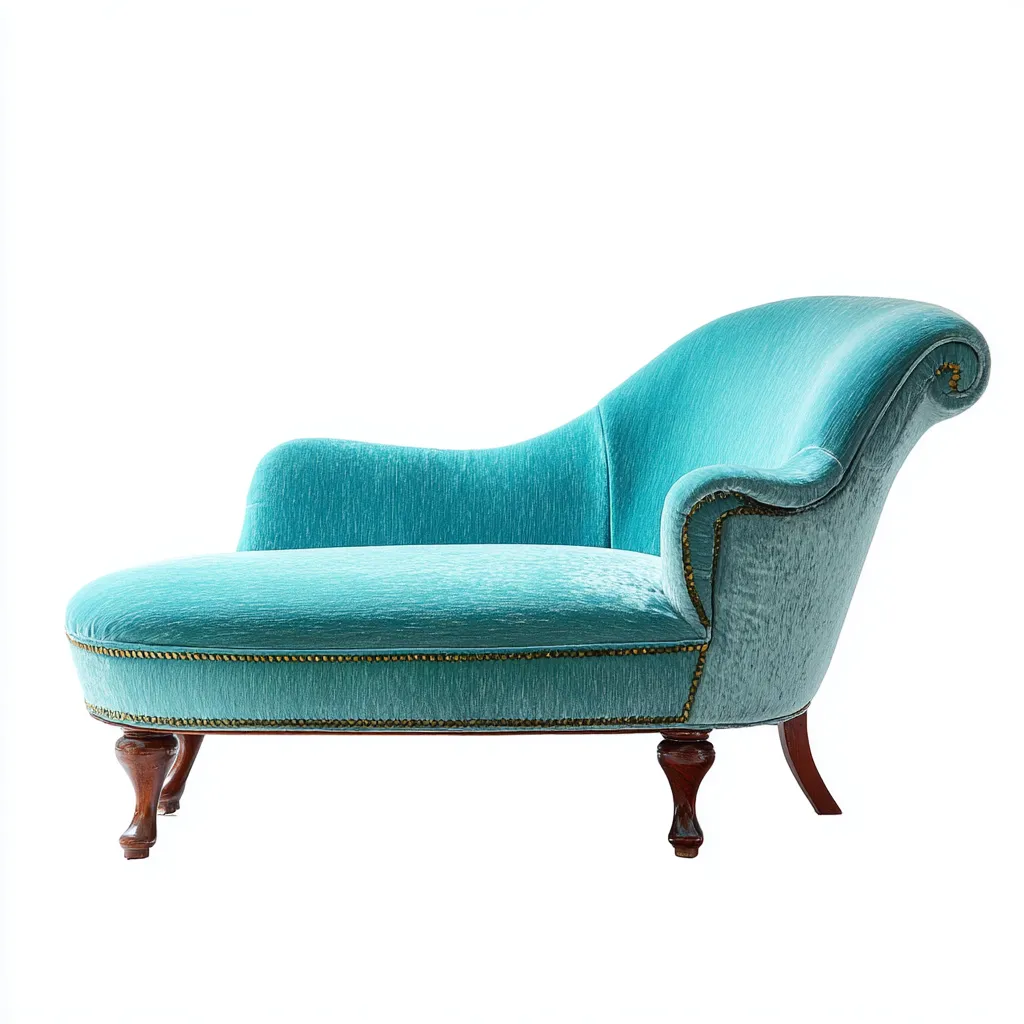Chaise longue - tissu velours - bois - 170x73x86 cm - bleu turquoise - style classique - adaptée au salon-Nicheuse