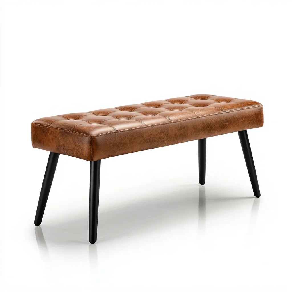 Banc de lit - cuir véritable et métal - 110x40x48 cm - marron - noir - pour chambre - style moderne-Nicheuse