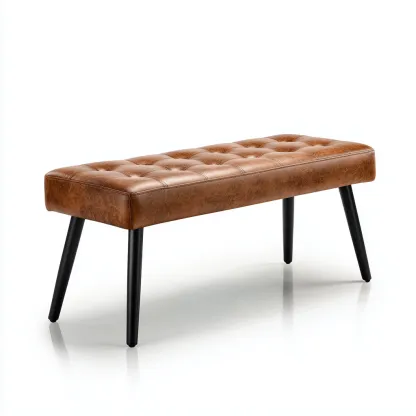 Banc de lit - cuir véritable et métal - 110x40x48 cm - marron - noir - pour chambre - style moderne-Nicheuse