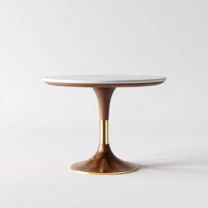 Table à manger ronde marbre et bois 80x80x75 cm - blanc - noix - or - pour salle à manger - style moderne-Nicheuse