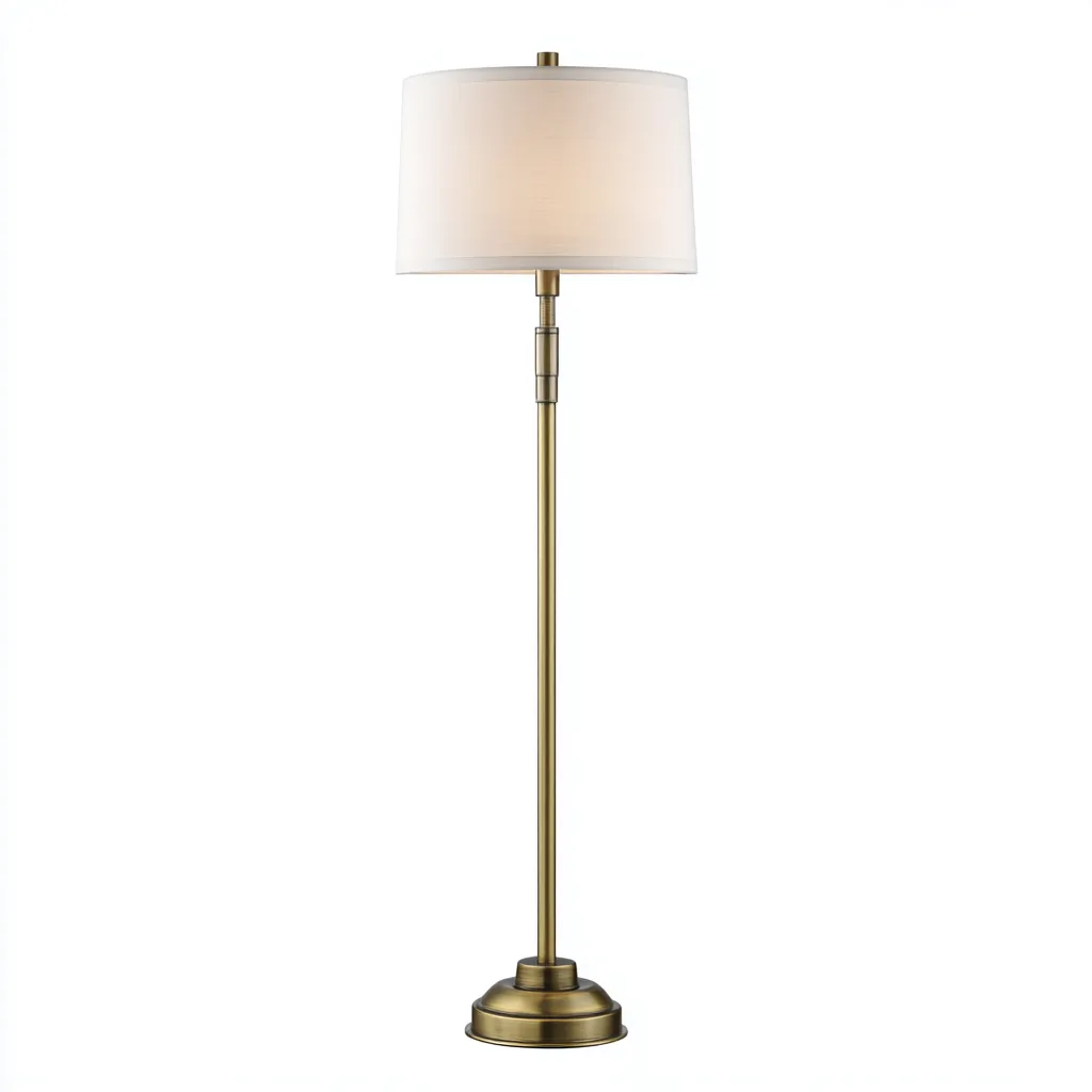 Lampadaire métal et tissu 32x32x165 cm - laiton antique - blanc - pour salon - style classique-Nicheuse