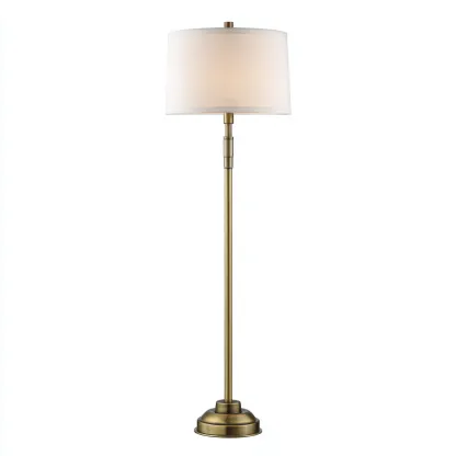 Lampadaire métal et tissu 32x32x165 cm - laiton antique - blanc - pour salon - style classique-Nicheuse