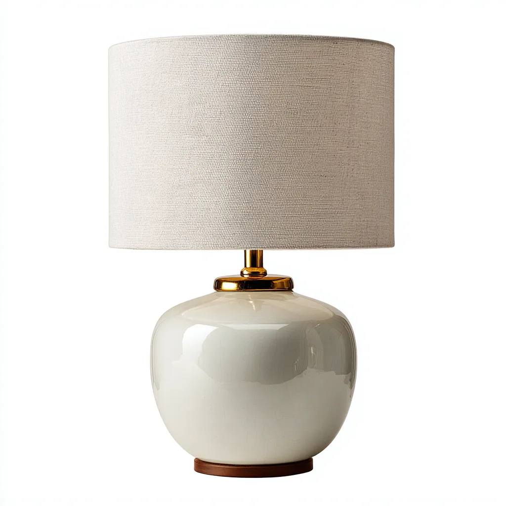 Lampe de table céramique et métal 30x30x45 cm - blanc et beige - style moderne pour salon-Nicheuse