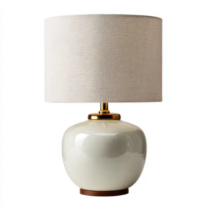 Lampe de table céramique et métal 30x30x45 cm - blanc et beige - style moderne pour salon-Nicheuse