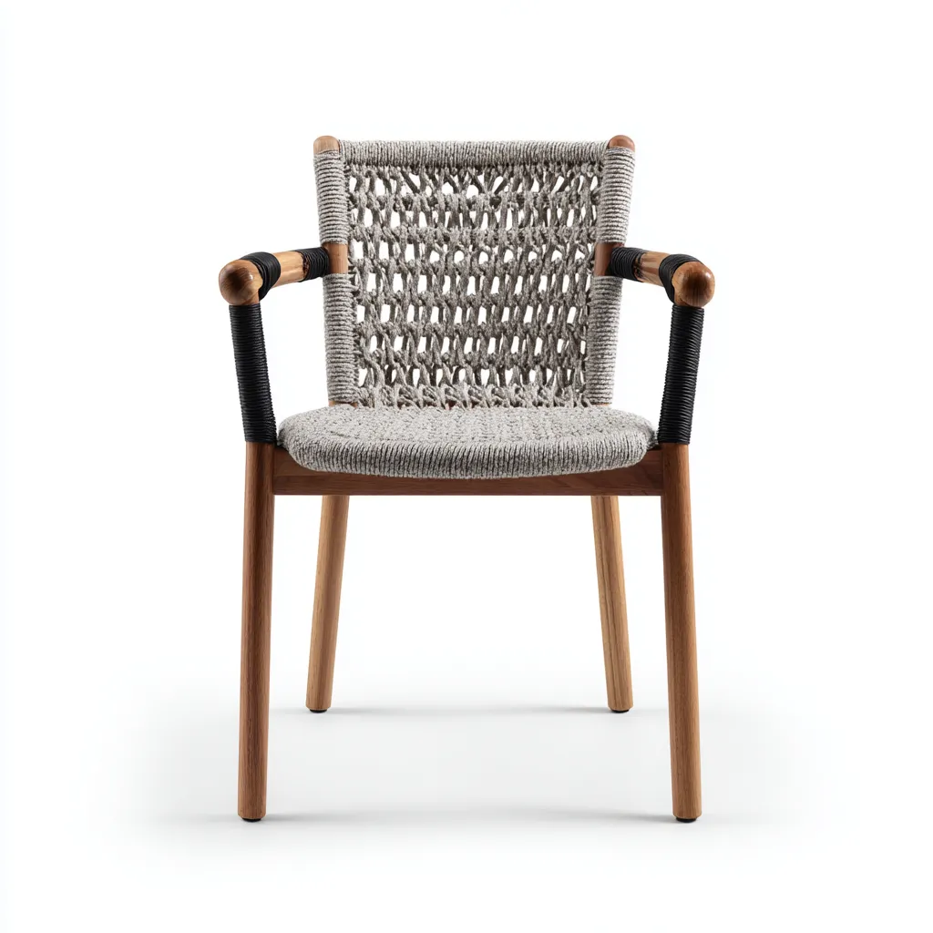 Fauteuil de jardin bois et corde tressée 57x55x84 cm - gris - noir - adapté à l'extérieur - design contemporain-Nicheuse