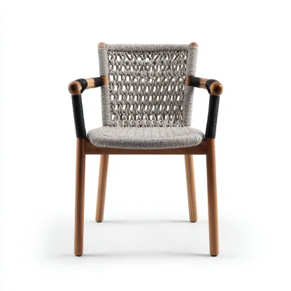 Fauteuil de jardin bois et corde tressée 57x55x84 cm - gris - noir - adapté à l'extérieur - design contemporain-Nicheuse