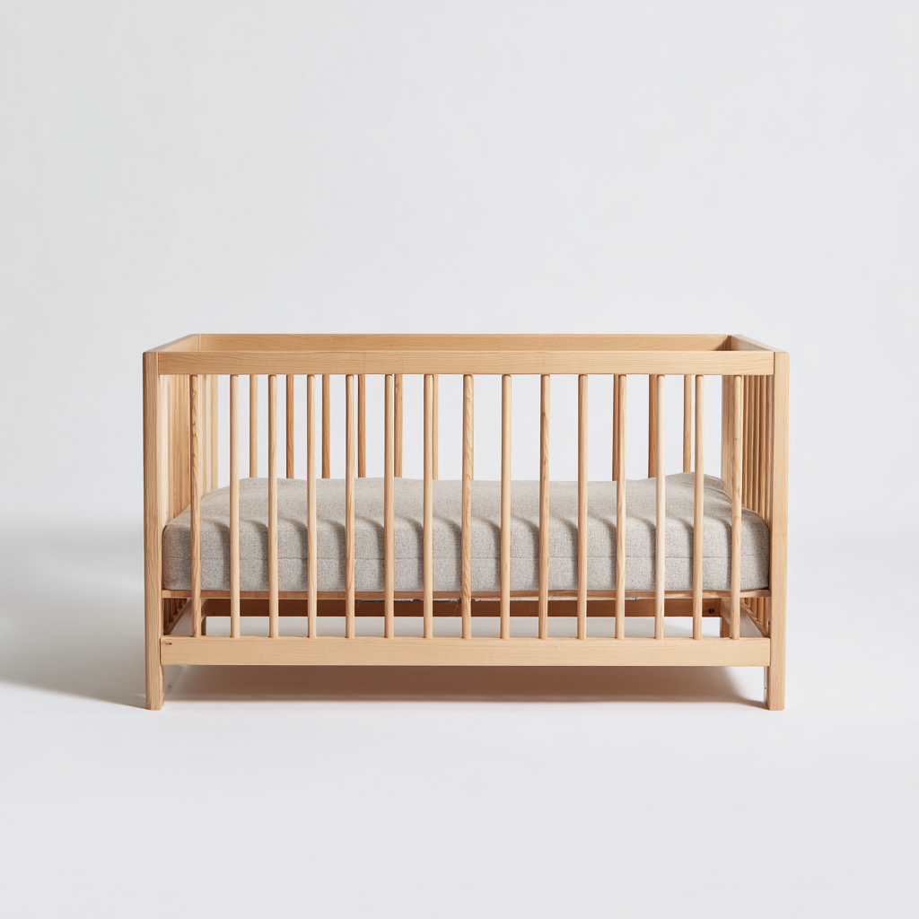 Lit bébé en bois massif 125x68x85 cm - bois naturel - adapté à la chambre - design épuré-Nicheuse