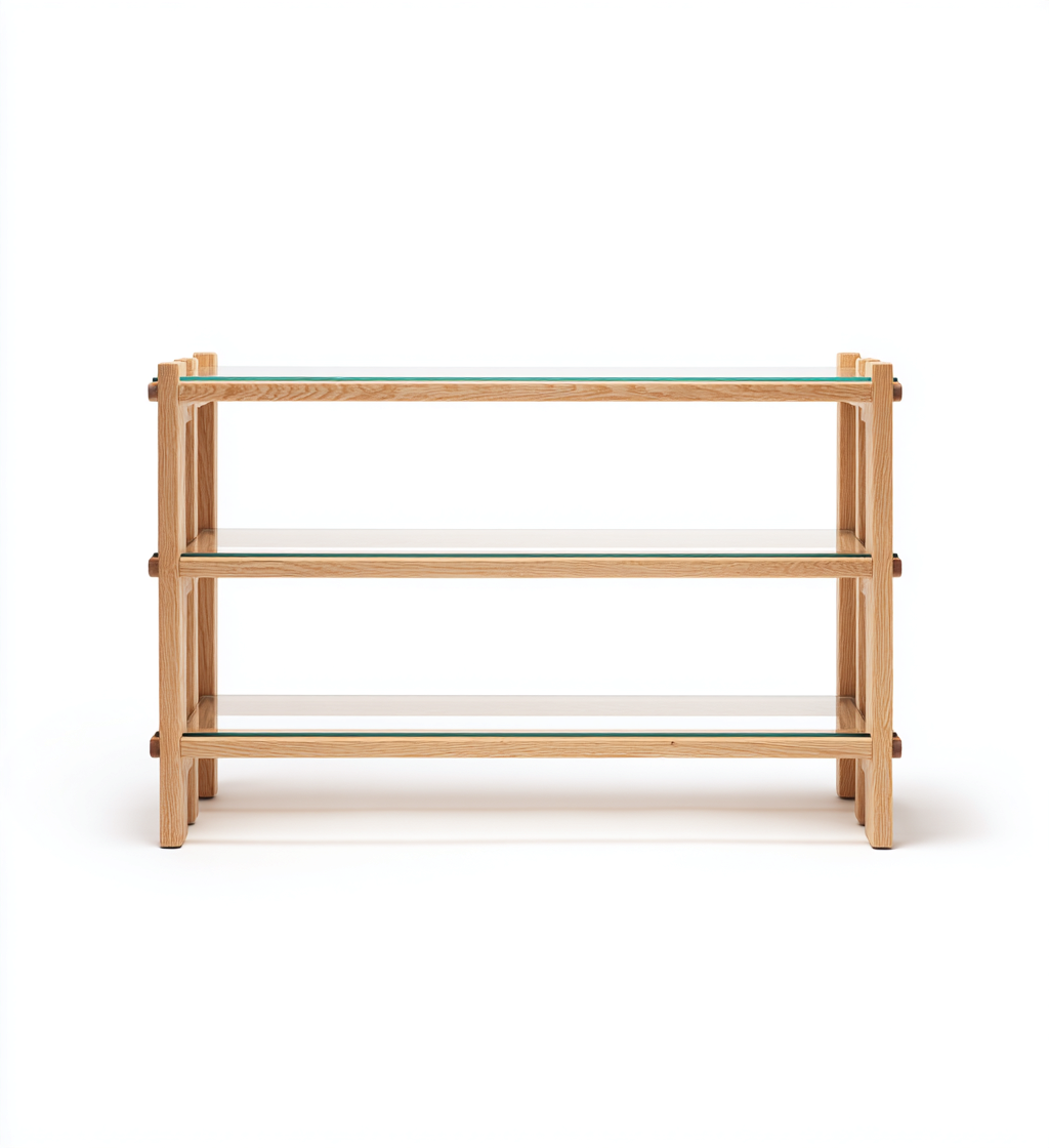 Bibliothèque 90x35x70 cm - bois clair avec étagères en verre - style contemporain - bois naturel - adapté au bureau-Shelteruna