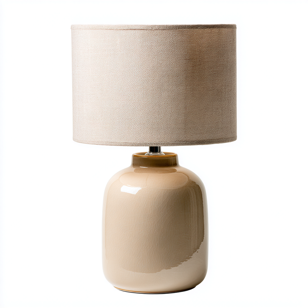 Lampe de table - céramique et tissu - 28x28x50 cm - beige - pour salon - style moderne-Shelteruna
