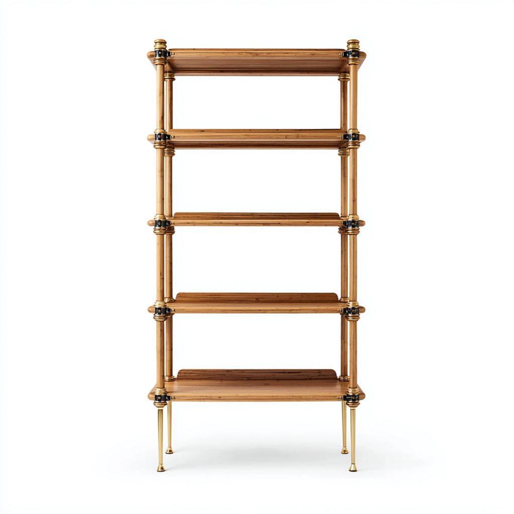Bibliothèque 80x35x180 cm - bois avec accents métalliques - style contemporain - bois naturel - or - adapté au bureau-Shelteruna