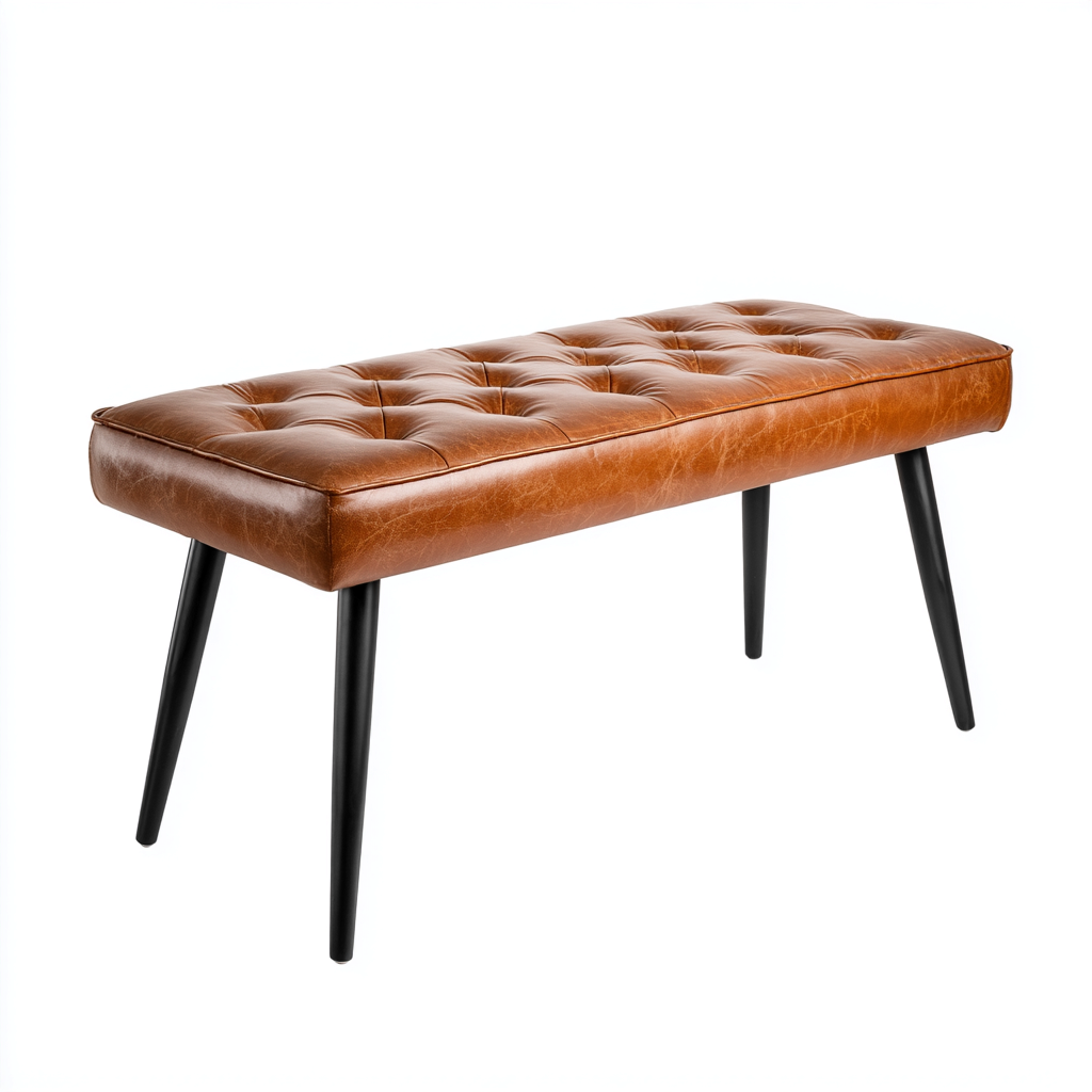 Banc de lit métal - similicuir 100x35x45 cm - marron - noir - adapté à la chambre - design moderne-Shelteruna