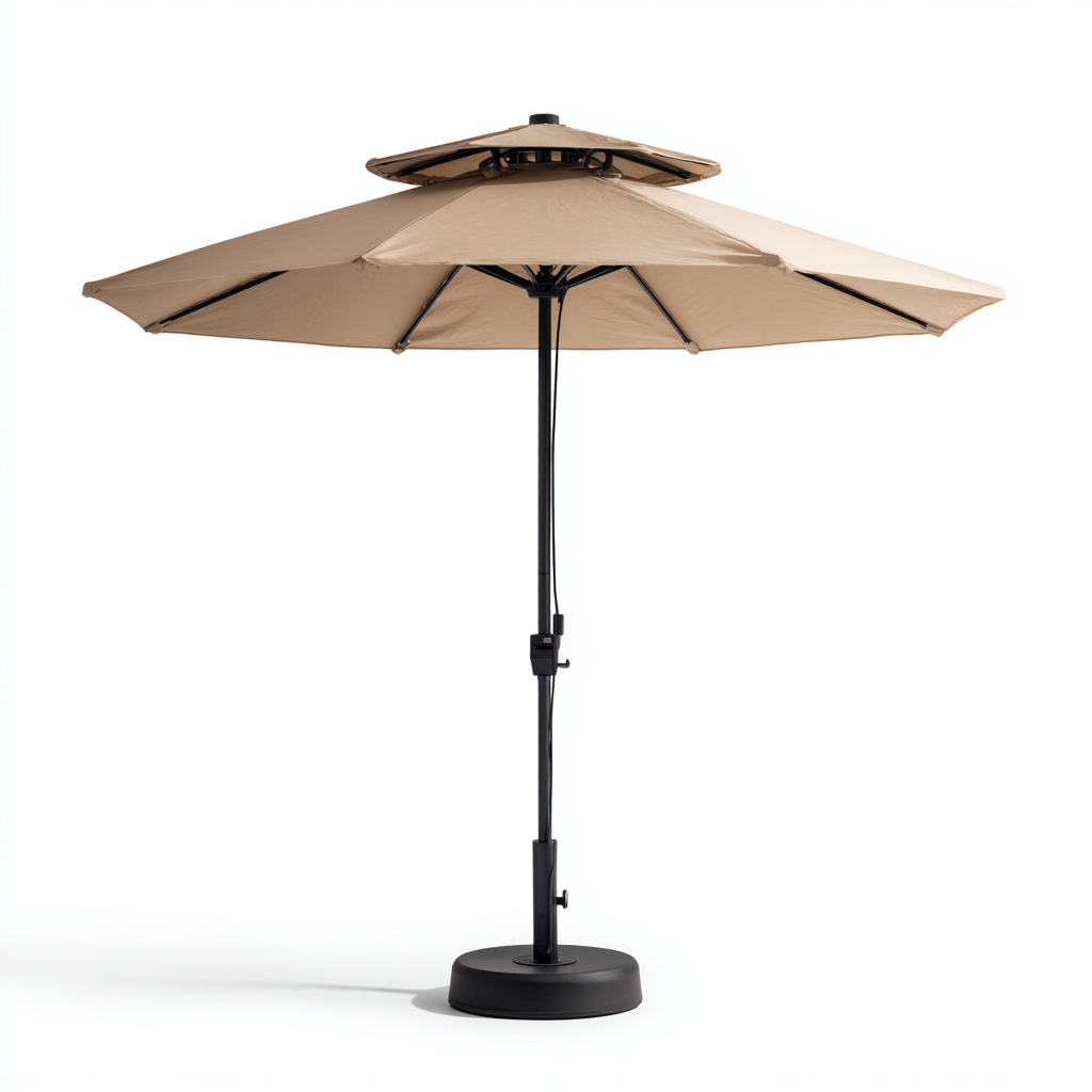 Parasol de jardin - polyester - métal - 300x300x260 cm - beige - noir - pour extérieur - design moderne-Shelteruna