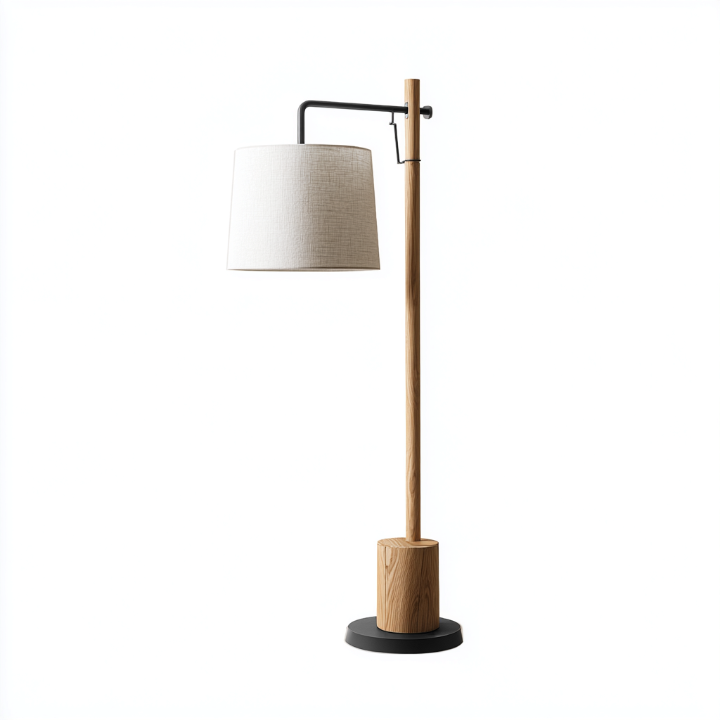Lampadaire - bois, métal et tissu - 32x28x158 cm - bois - noir - beige - pour salon - design moderne-Shelteruna