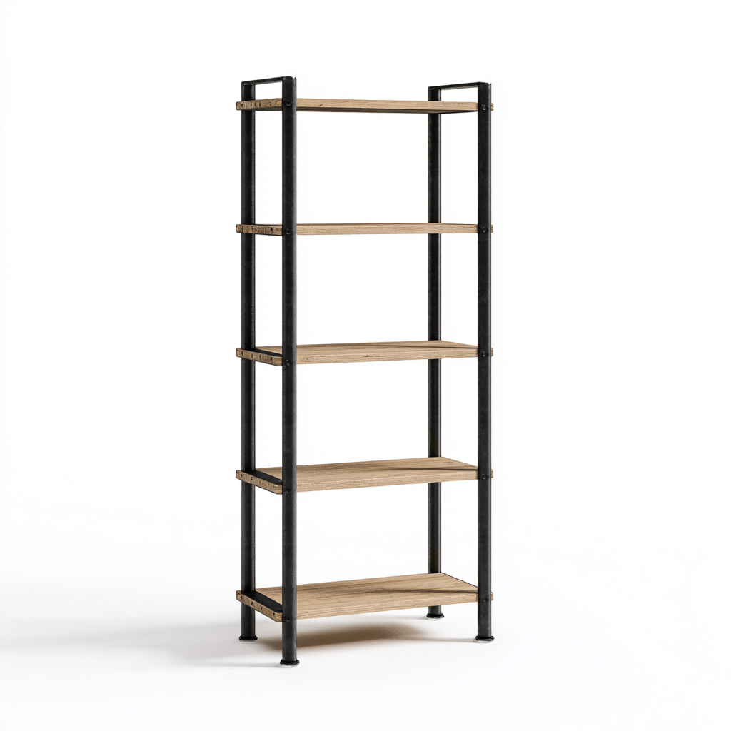 Bibliothèque 60x30x180 cm - bois - metal - style industriel - bois naturel - Noir - adapté au bureau-Shelteruna