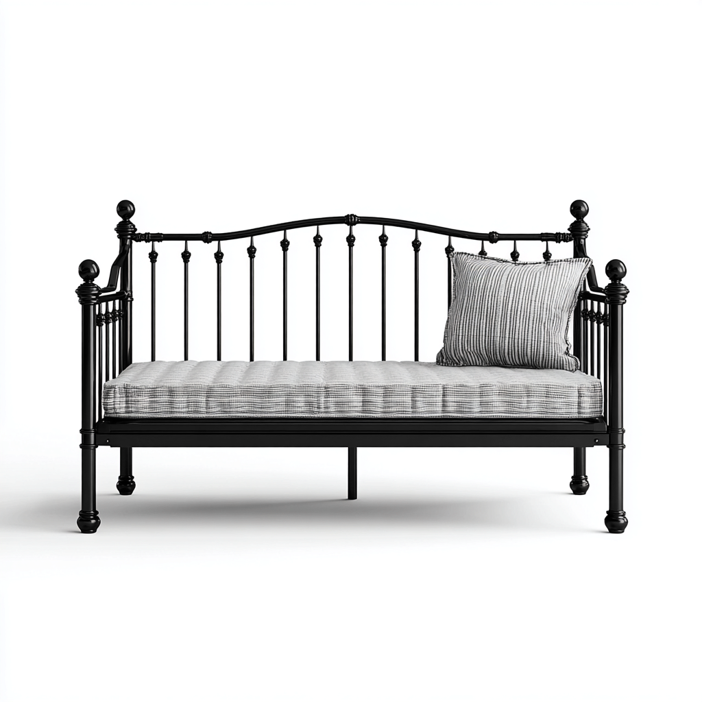 Canapé lit métal 200x80x90 cm - noir - adapté à la chambre - design classique-Shelteruna