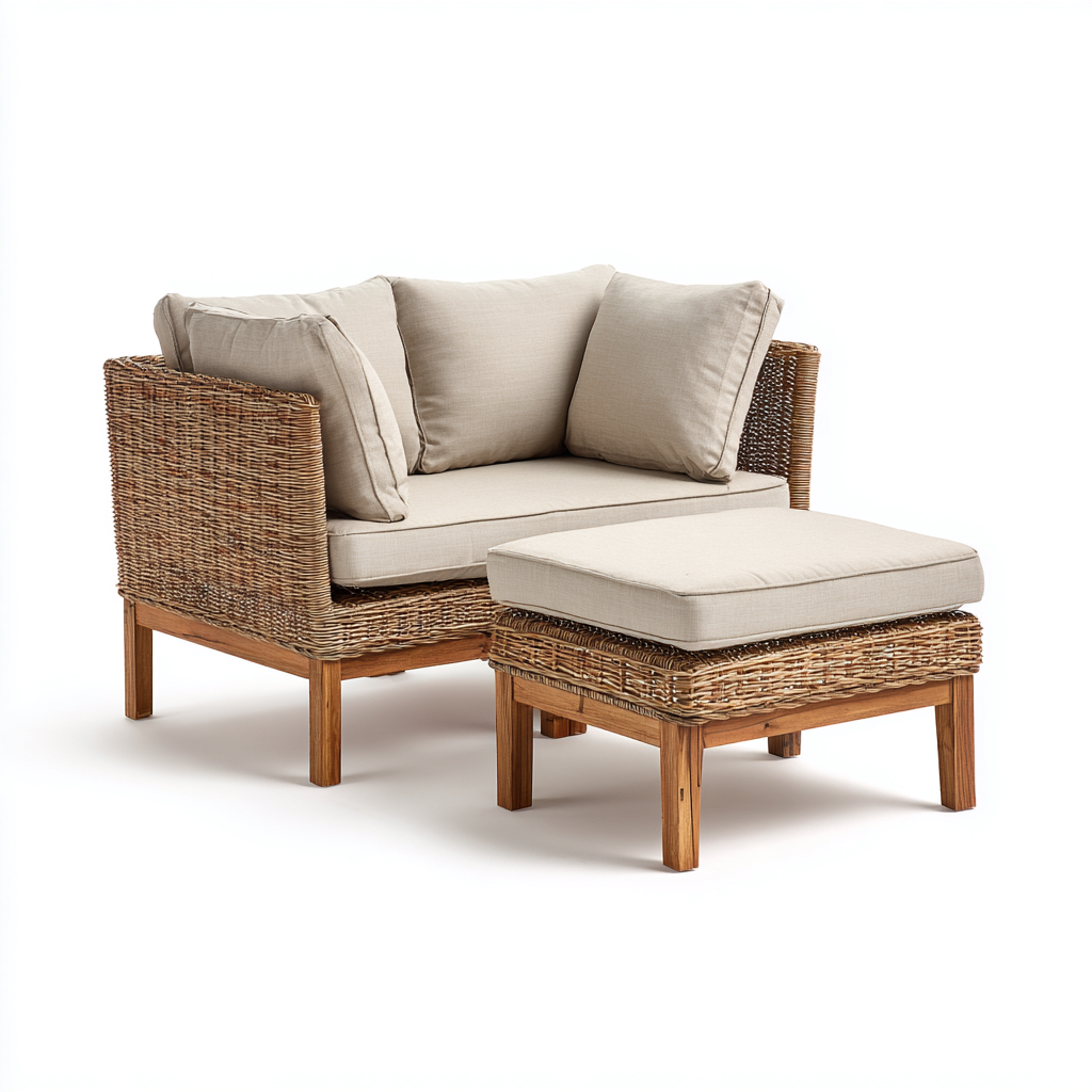 Canapé de jardin rotin synthétique avec repose-pieds 125x85x78 cm - beige - adapté à l'extérieur - style naturel-Shelteruna